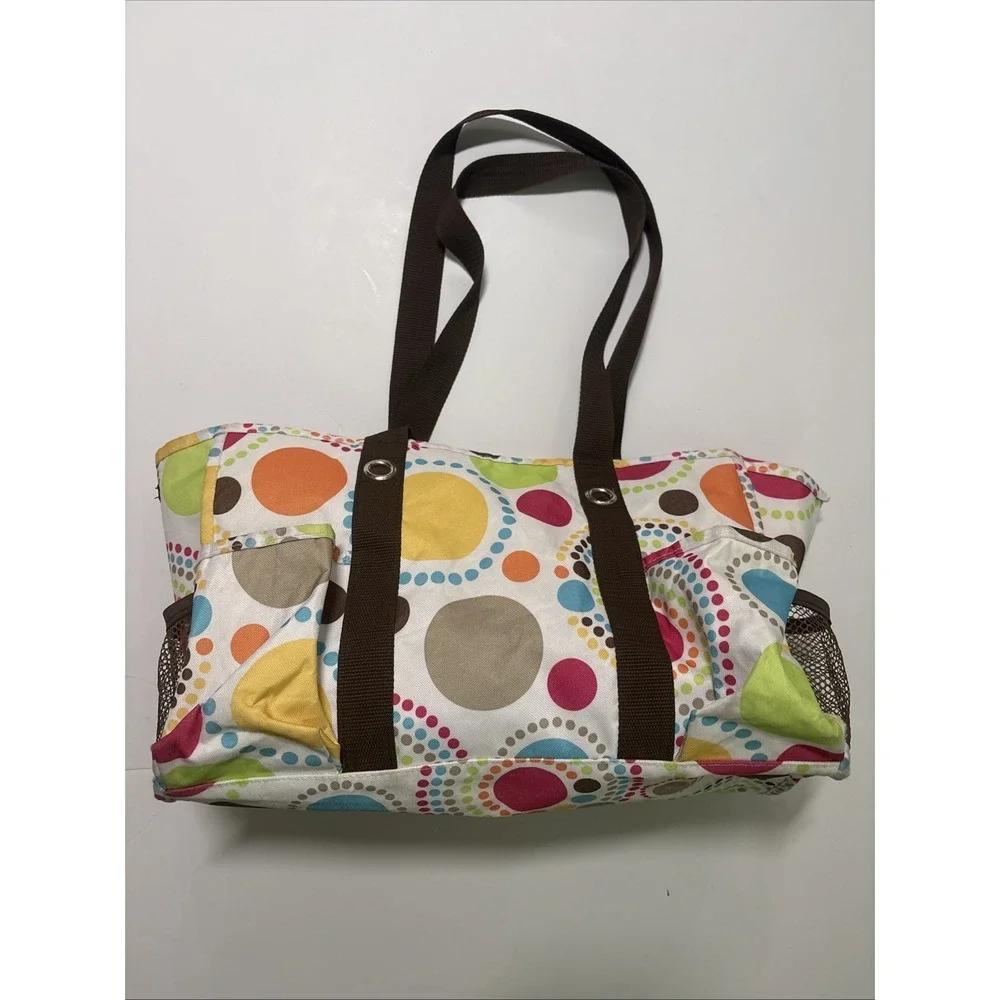 Thirty One 31 Organizing Utility Tote Bag Outer Pockets Colorful Polka Dots